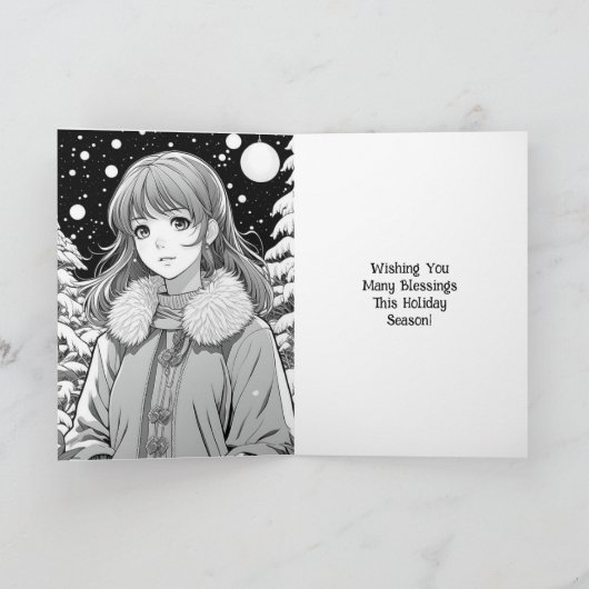 冬かわいらしのクリスマスにアニメの女の子 カード (内部)