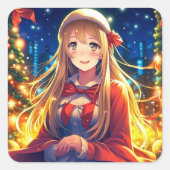 冬かわいらしのクリスマスにアニメの女の子 スクエアシール (正面)
