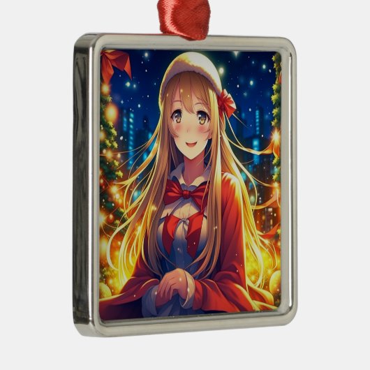冬かわいらしのクリスマスにアニメの女の子 メタルオーナメント (右)