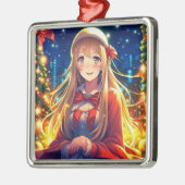冬かわいらしのクリスマスにアニメの女の子 メタルオーナメント (左)