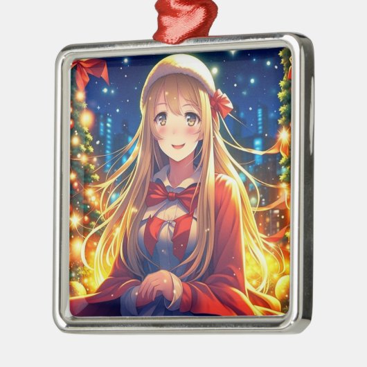 冬かわいらしのクリスマスにアニメの女の子 メタルオーナメント (左)