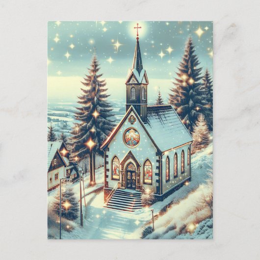 冬かわいらしのクリスマス教会 シーズンポストカード (正面)