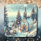 冬かわいらしのクリスマス教会 スクエアシール