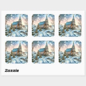 冬かわいらしのクリスマス教会 スクエアシール (シート)