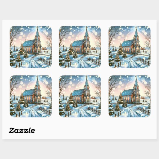 冬かわいらしのクリスマス教会 スクエアシール (シート)