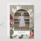 冬かわいらしの花模様写真アーチクリスマス シーズンカード (正面)