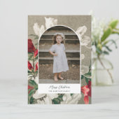 冬かわいらしの花模様写真アーチクリスマス シーズンカード (スタンド正面)