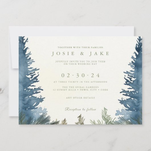 冬かわいらしの雪の松が緑 招待状 (正面)