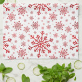 冬かわいらし白に赤いクリスマスの雪 キッチンタオル (折り畳み)