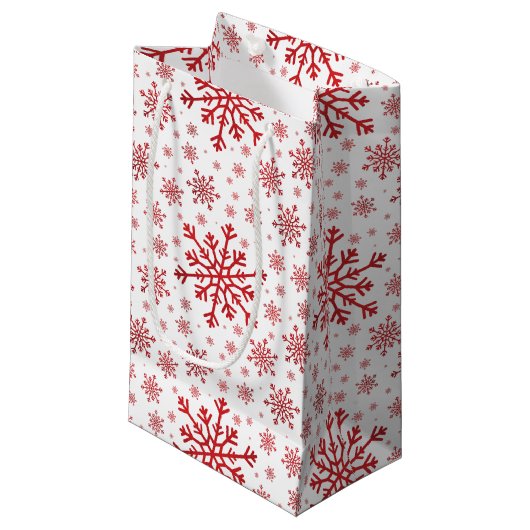 冬かわいらし白に赤いクリスマスの雪 スモールペーパーバッグ (正面アングル)