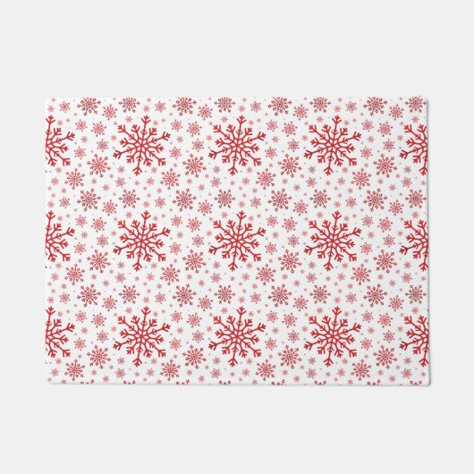 冬かわいらし白に赤いクリスマスの雪 ドアマット (正面)