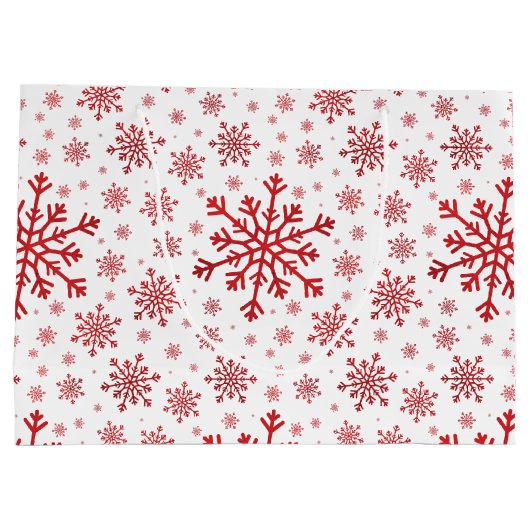 冬かわいらし白に赤いクリスマスの雪 ラージペーパーバッグ (裏面)