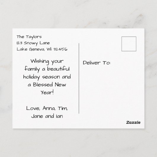 冬かわいらし馬とクリスマスそり ポストカード (裏面)