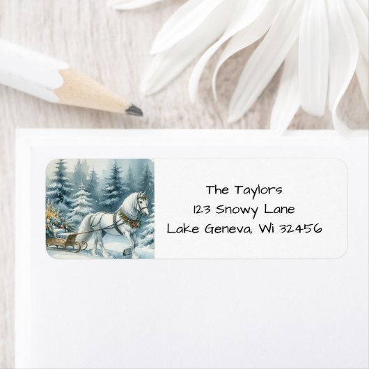 冬かわいらし馬とクリスマスそり ラベル (インサイチュ)