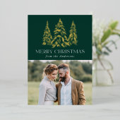 冬きらめく松グリーンと金ゴールド 箔シーズンカード (立ち正面)