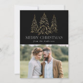 冬きらめく松ブラックメリークリスマスフォト シーズンカード (正面)