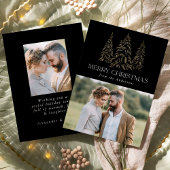 冬きらめく松ブラックメリークリスマスフォト シーズンカード