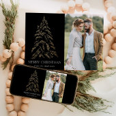 冬きらめく松ブラックメリークリスマスフォト シーズンカード