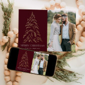 冬きらめく松ブルゴーニュのメリークリスマス シーズンカード