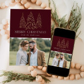 冬きらめく松ブルゴーニュのメリークリスマス シーズンカード