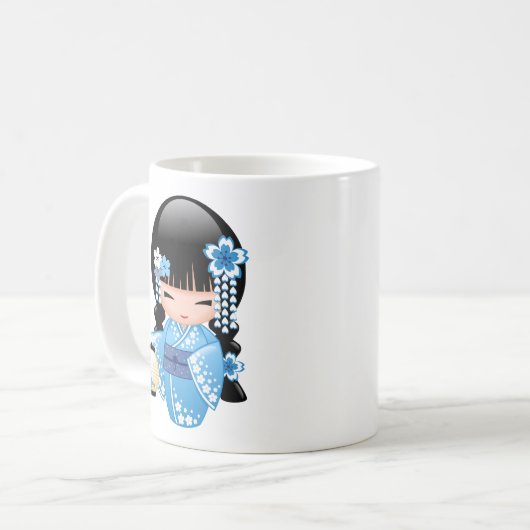冬こけし人形 – かわいい日本の芸者ガール コーヒーマグカップ (正面左)