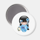 冬こけし人形 – かわいい日本の芸者ガール マグネット (正面/裏面)