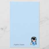 冬こけし人形 – かわいい日本の芸者ガール 便箋 (正面)