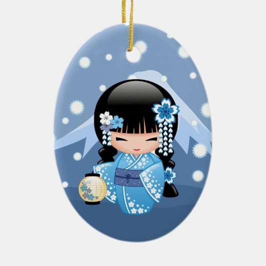 冬こけし人形 – ブルーマウンテンゲイザーガール セラミックオーナメント (裏面)