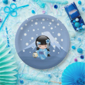 冬こけし人形 – ブルーマウンテンゲイザーガール ペーパープレート (パーティー)