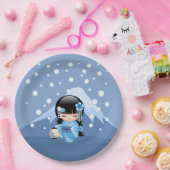 冬こけし人形 – ブルーマウンテンゲイザーガール ペーパープレート (パーティー)