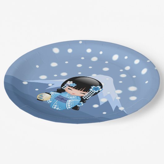 冬こけし人形 – ブルーマウンテンゲイザーガール ペーパープレート (アングル)