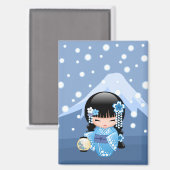 冬こけし人形 – ブルーマウンテンゲイザーガール マグネット (正面/裏面)