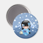 冬こけし人形 – ブルーマウンテンゲイザーガール マグネット (正面/裏面)