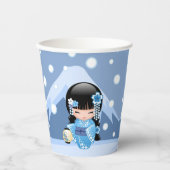 冬こけし人形 – ブルーマウンテンゲイザーガール 紙コップ (正面)