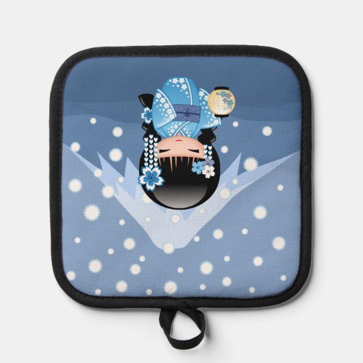 冬こけし人形 – ブルーマウンテンゲイザーガール 鍋敷き (正面)