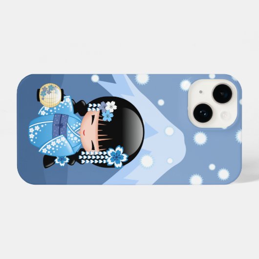冬こけし人形 – ブルーマウンテンゲイザーガール iPhoneケース (裏面横)