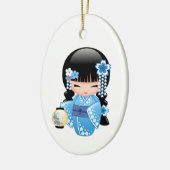 冬こけし人形 – 青い着物芸者ガール セラミックオーナメント (左)