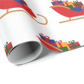 冬そりに乗るクリスマスギフトホワイトシームレス ラッピングペーパー (ロールコーナー)