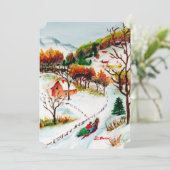 冬そりに乗る山のクリスマスウォーターの色 招待状 (スタンド正面)