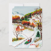 冬そりに乗る山のクリスマスウォーターの色 招待状 (正面)