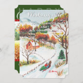 冬そりに乗る山のクリスマスフォトカード シーズンカード (正面/裏面)