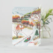 冬そりに乗る山のクリスマスフォトカード シーズンカード (スタンド正面)