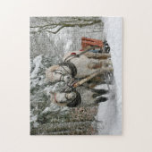 冬そりに乗る馬クリスマスホリデー ジグソーパズル (縦)