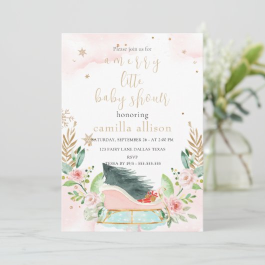 冬そりのクリスマスベビーメリーシャワー 招待状 (スタンド正面)