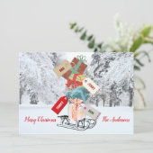 冬そりの雪のヴィンテージクラシックメリークリスマス シーズンカード (スタンド正面)