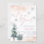 冬それは女の子の招待であるピンクの赤ちゃんシャワー 招待状 (正面)
