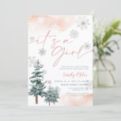 冬それは女の子の招待であるピンクの赤ちゃんシャワー 招待状 (スタンド正面)