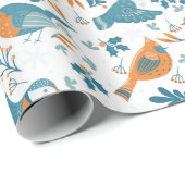 冬とカラフルクリスマスのシンボルを持つ鳥 ラッピングペーパー (ロールコーナー)