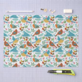 冬とカラフルクリスマスのシンボルを持つ鳥 薄葉紙 (クラフト)