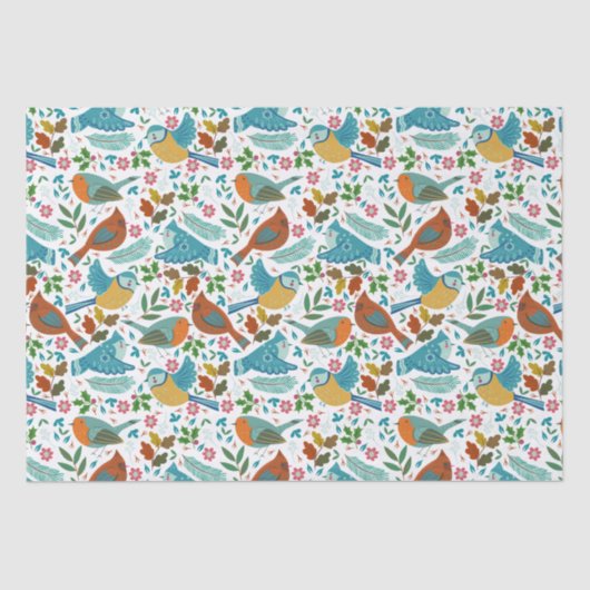 冬とカラフルクリスマスのシンボルを持つ鳥 薄葉紙 (正面)